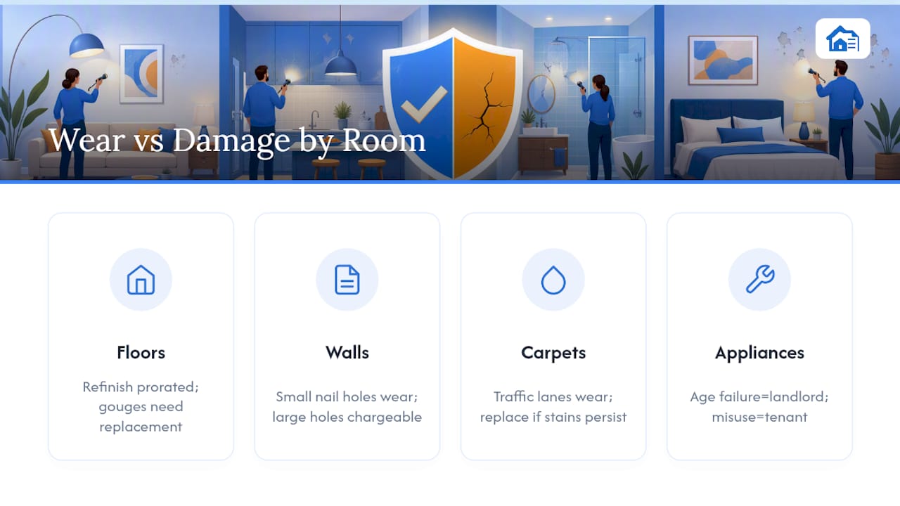 Room-by-room wear and damage comparison