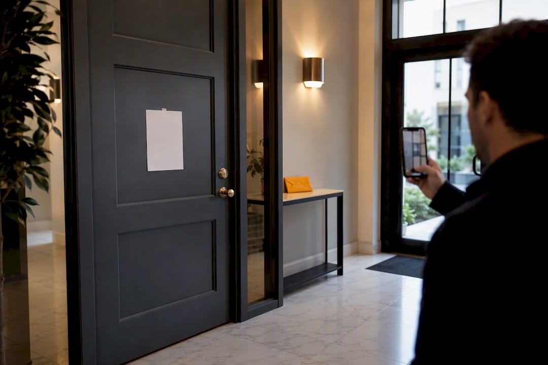 Landlord documenting posted entry notice
