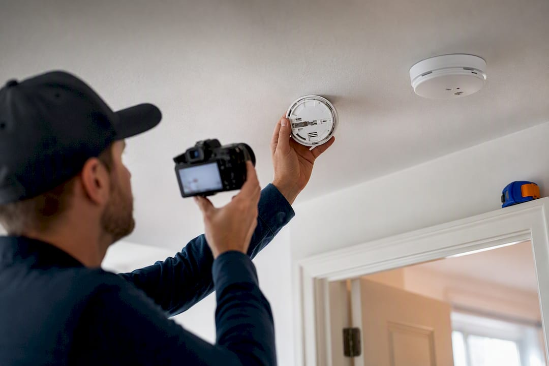 Photographing smoke alarm label and location