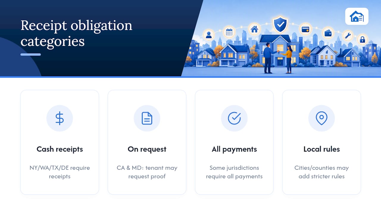 Three rent receipt law categories with local rules