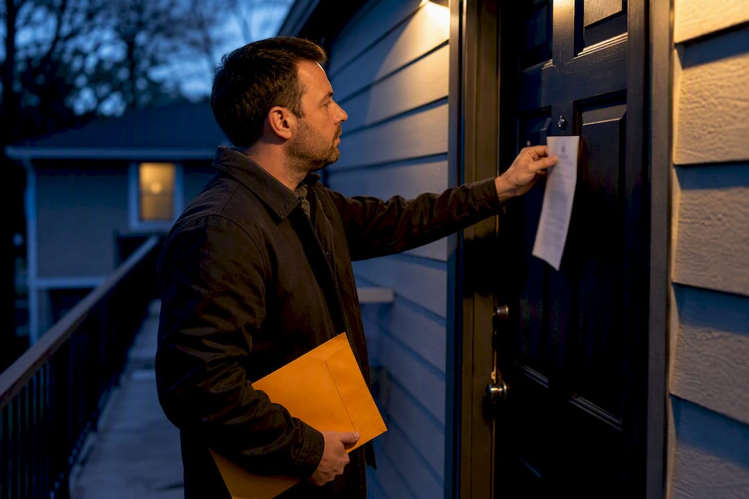 Landlord posting notice on rental door