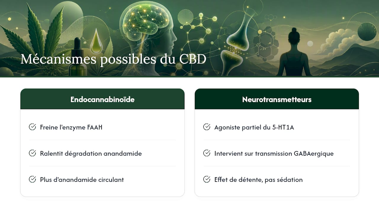 Schéma des effets biochimiques du CBD sur le stress