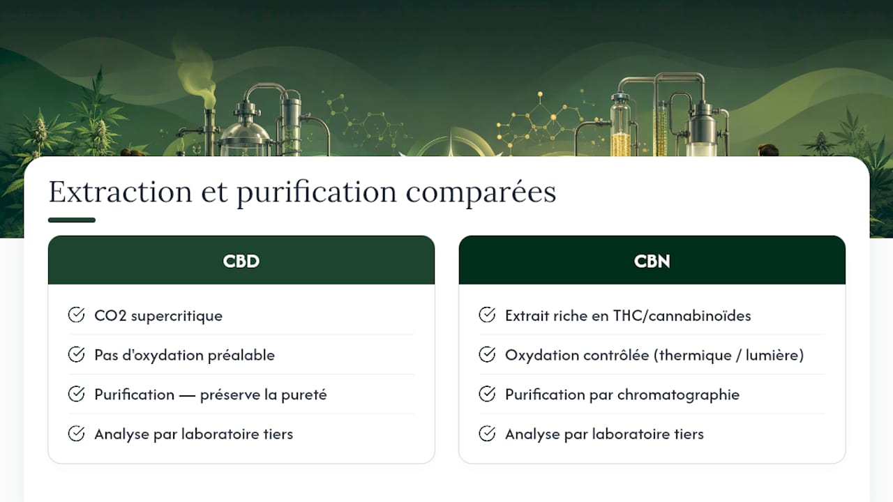 Comparaison entre les procédés pour le CBD et le CBN