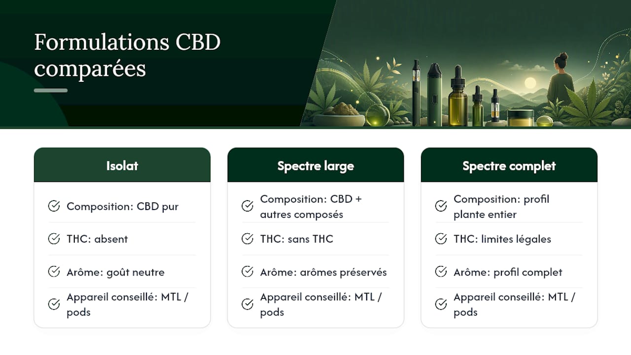 Comparaison des différentes formules d’e-liquides au CBD