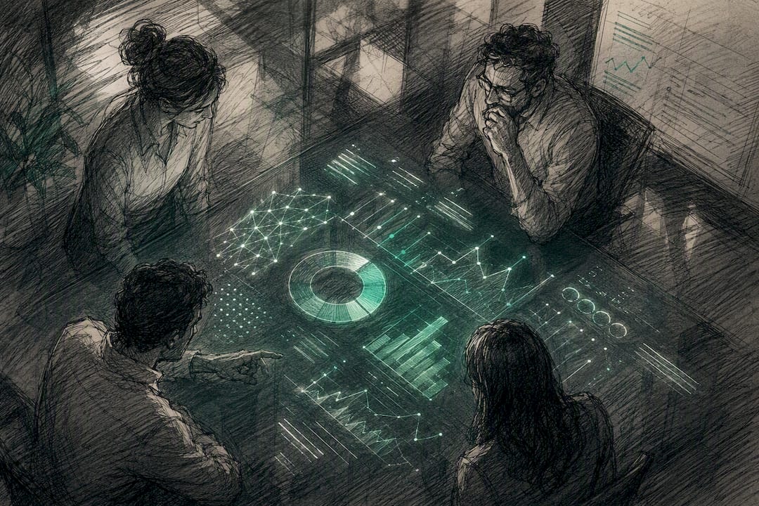 Abstract digital data visualization in tech workspace