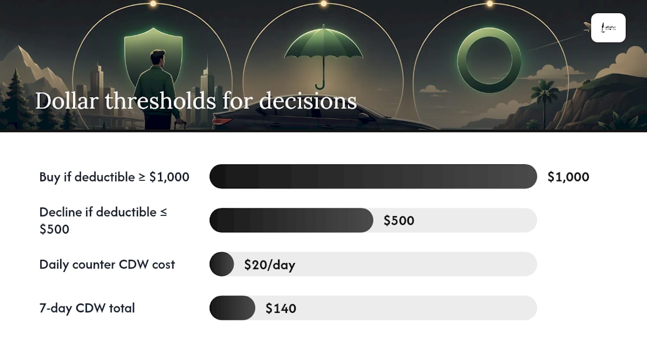 Diagram of decision criteria for rental car insurance coverage