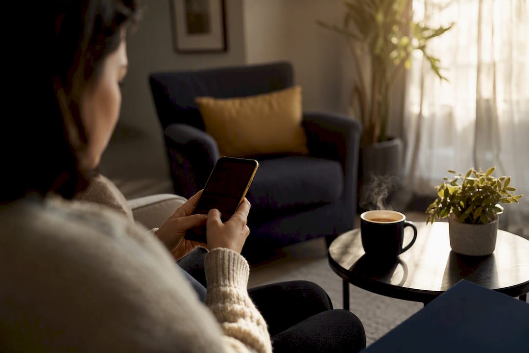 Hands holding phone viewing mortgage pre-approval email