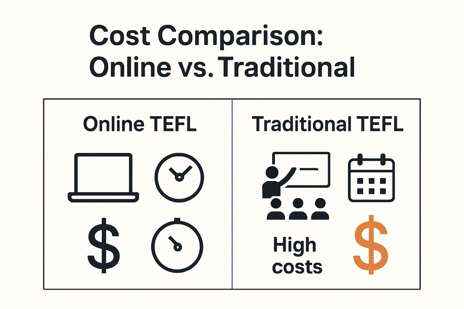 Infographic comparing online and traditional TEFL costs