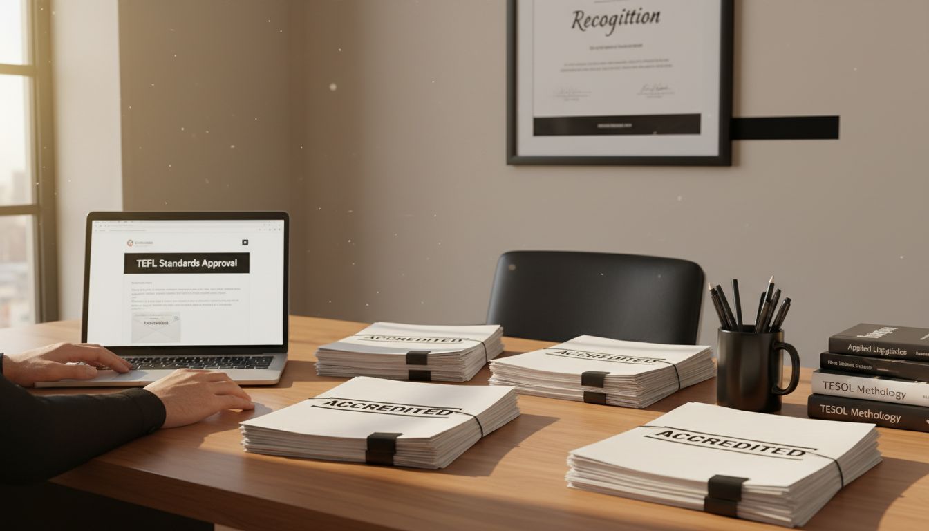 Accreditation paperwork and certificate in office