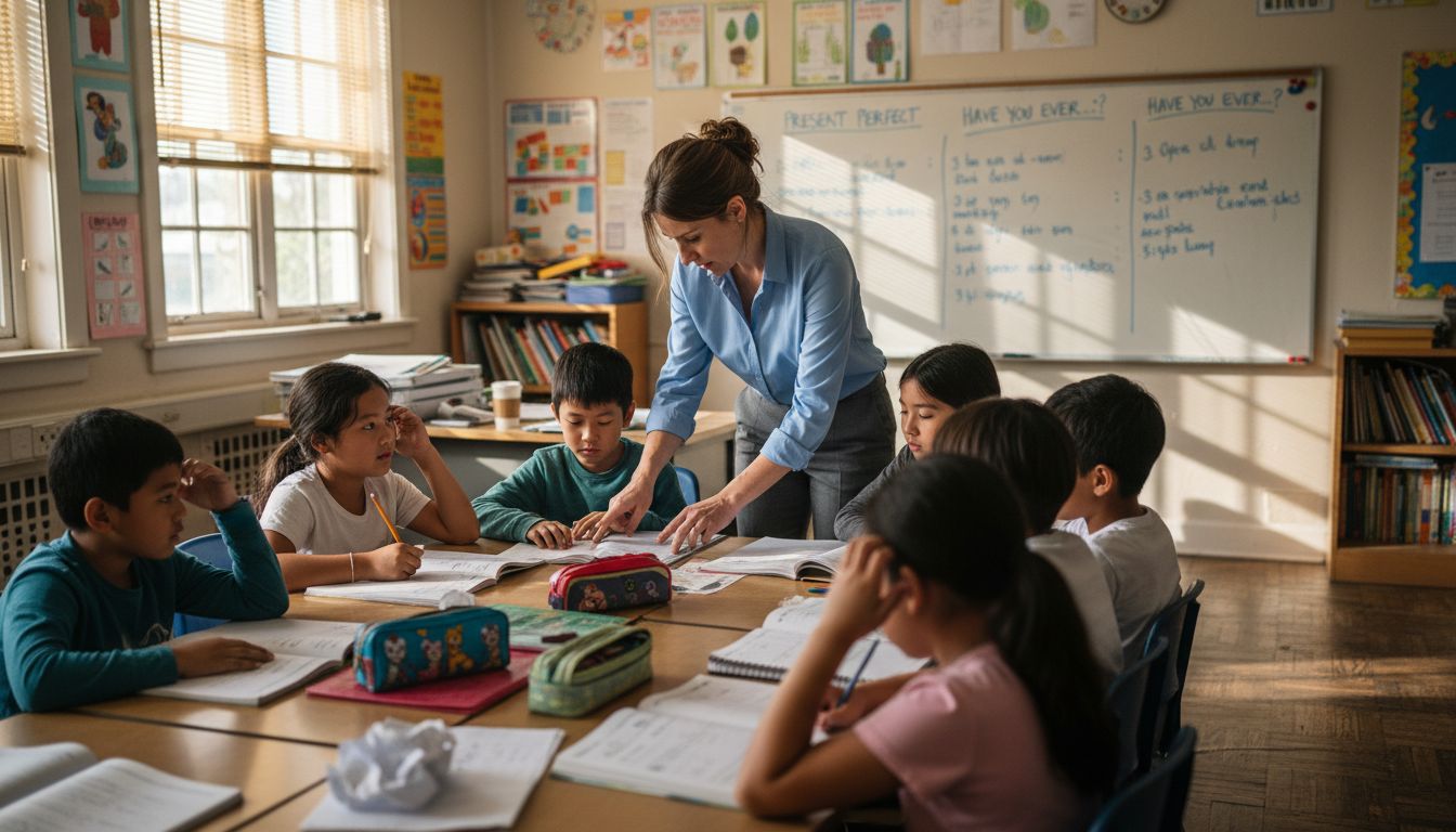 ESL teacher assisting students in classroom