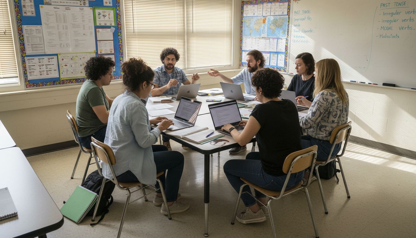 Aspiring teachers in active hybrid TEFL classroom