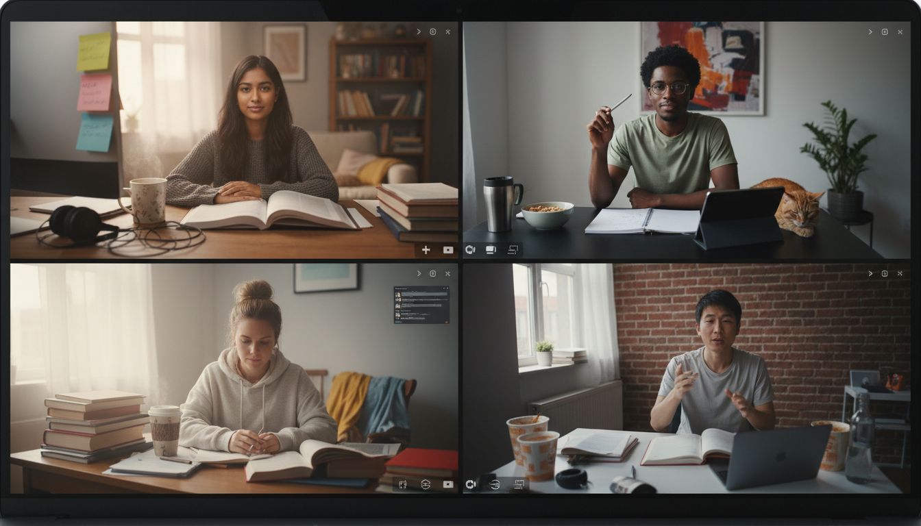 Group of learners engaged in interactive online TEFL lesson