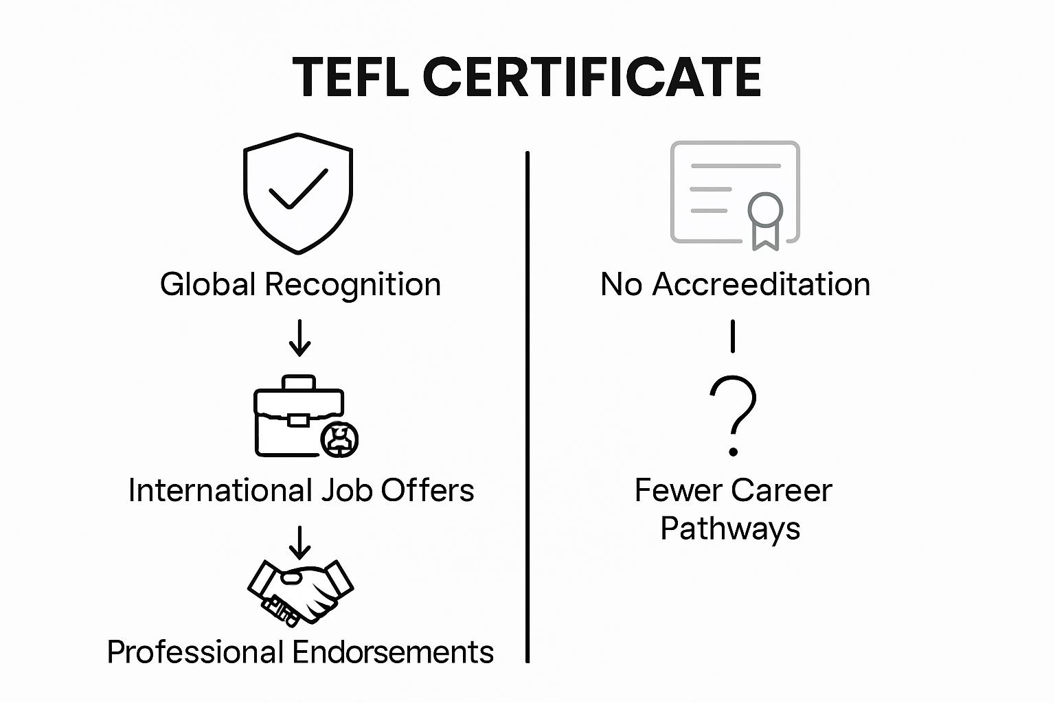 Infographic showing accredited versus non-accredited TEFL benefits