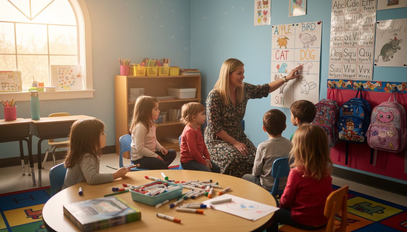 Teacher leads young learners in classroom activity