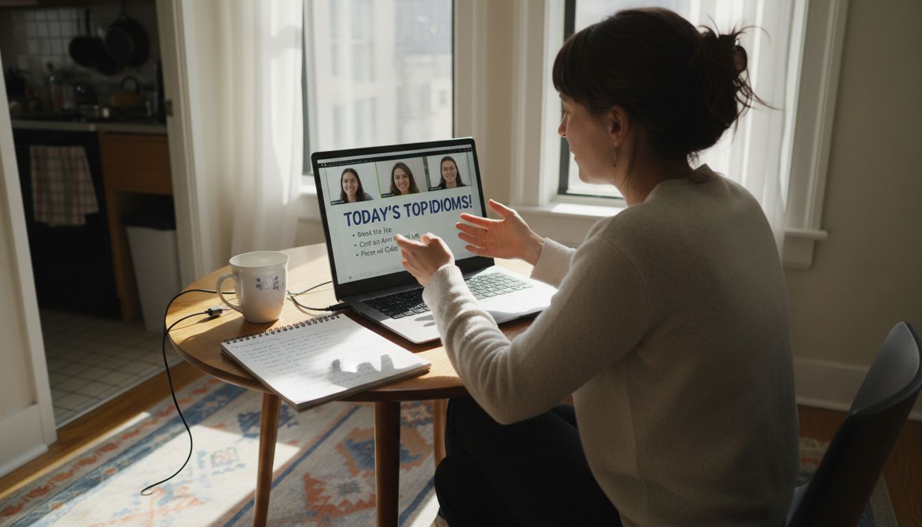 Online teacher leading virtual English lesson