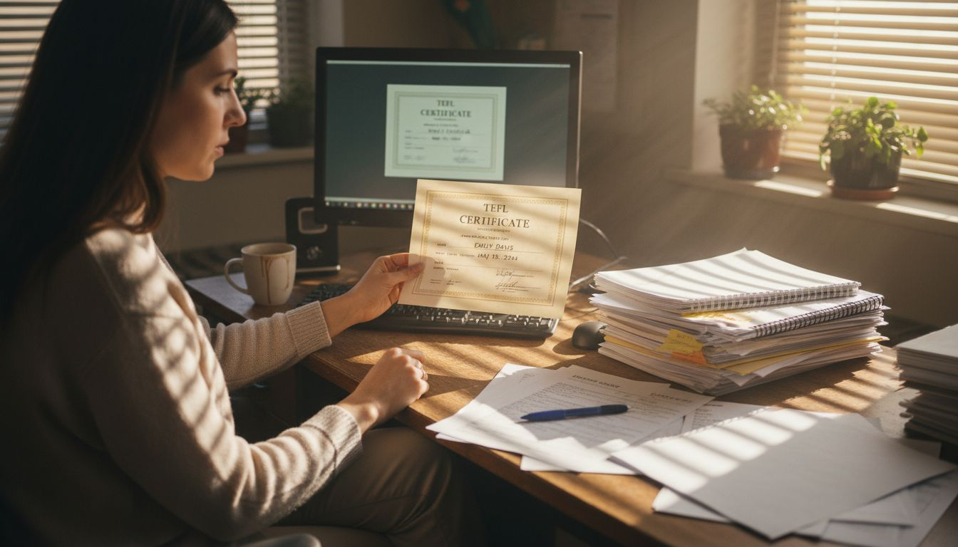 Teacher checks TEFL certificate authenticity