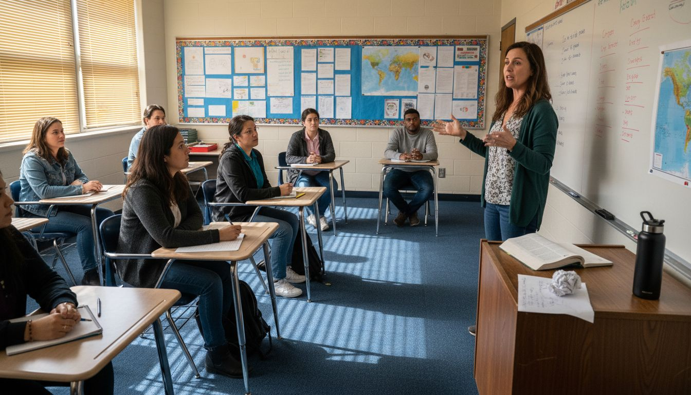 TESL teacher leading diverse adult classroom