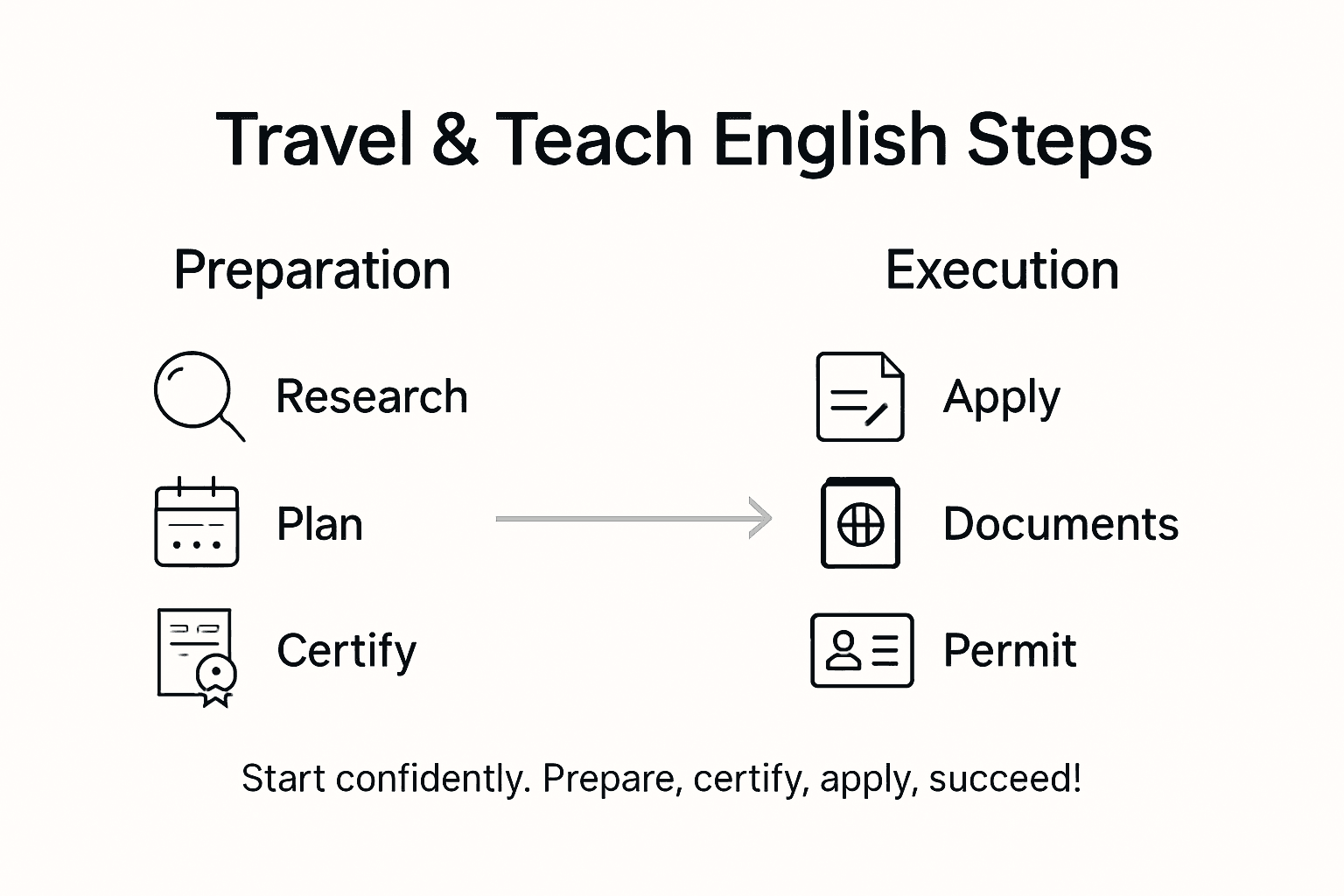 Infographic shows steps about how to travel and teach english in 2026