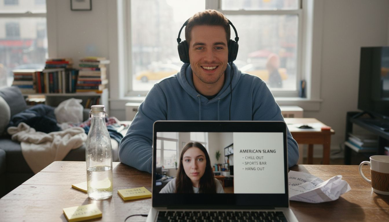 ESL teacher gives online video lesson