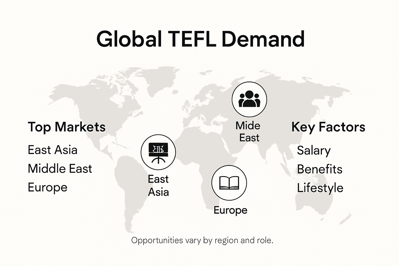 Infographic: world map with TEFL demand regions