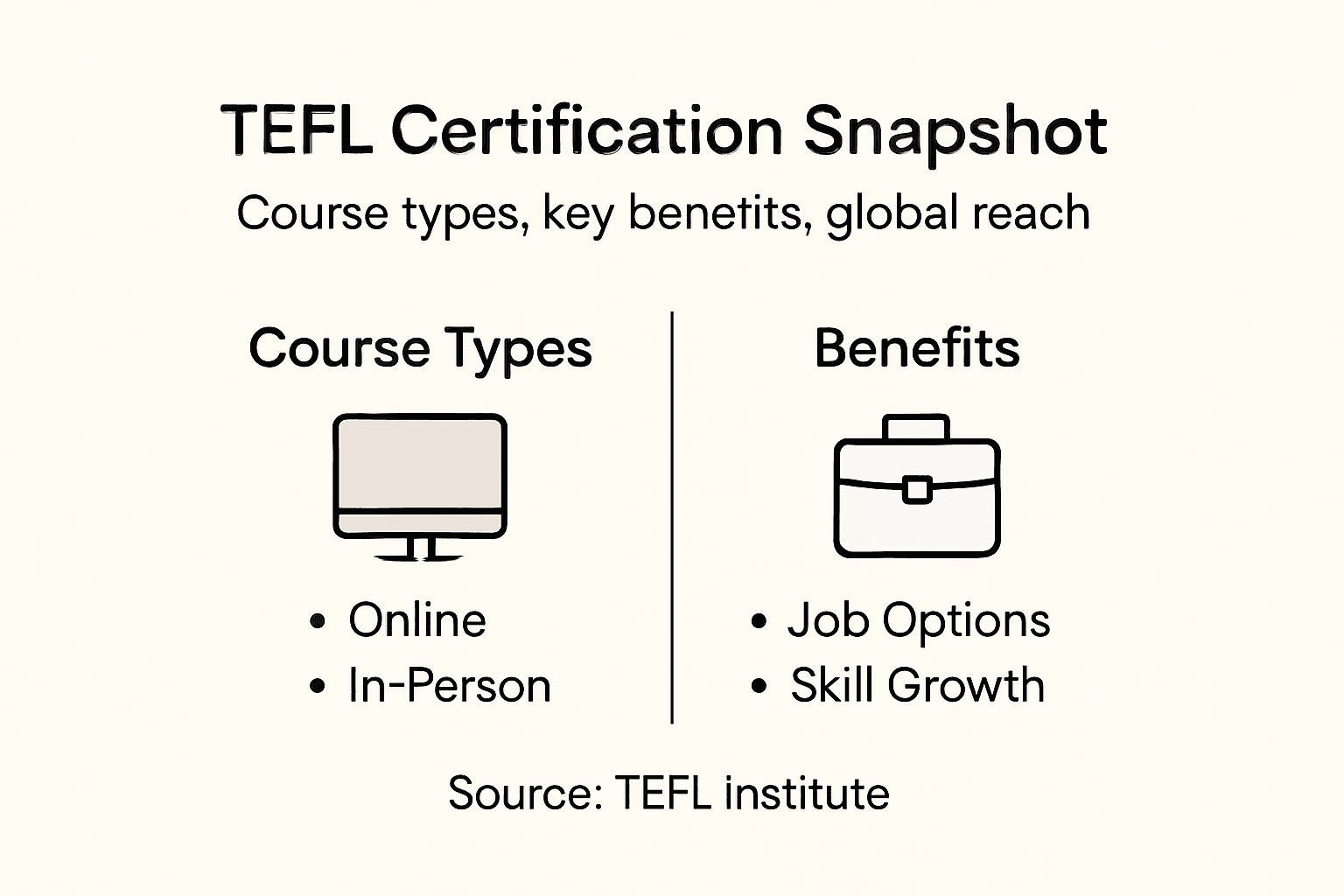 Infographic with TEFL course types and benefits