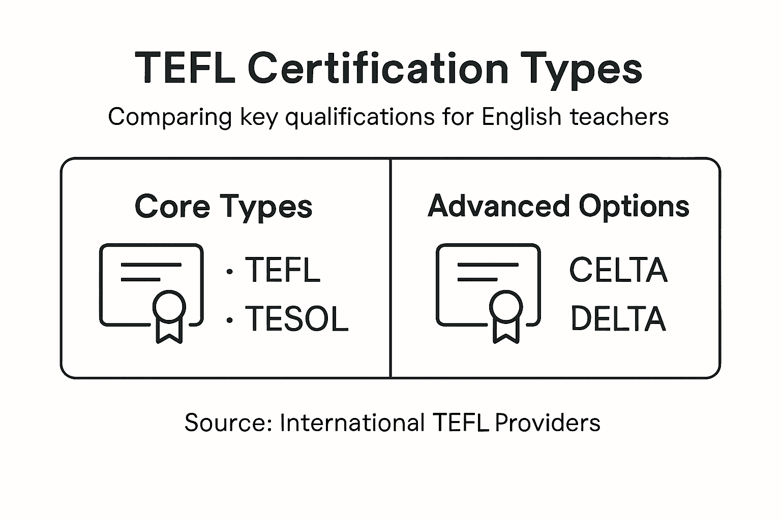 Infographic comparing English teaching certifications