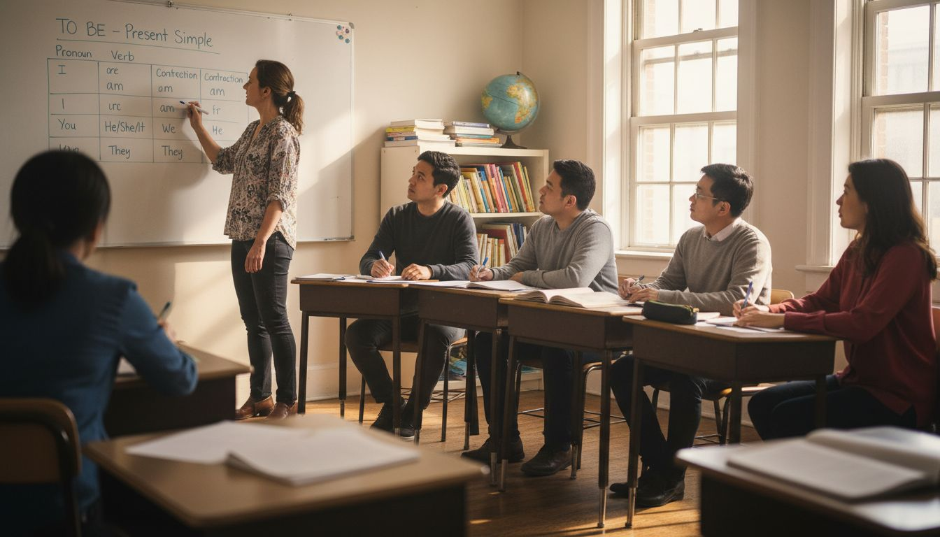 TESOL teacher instructs global classroom scene