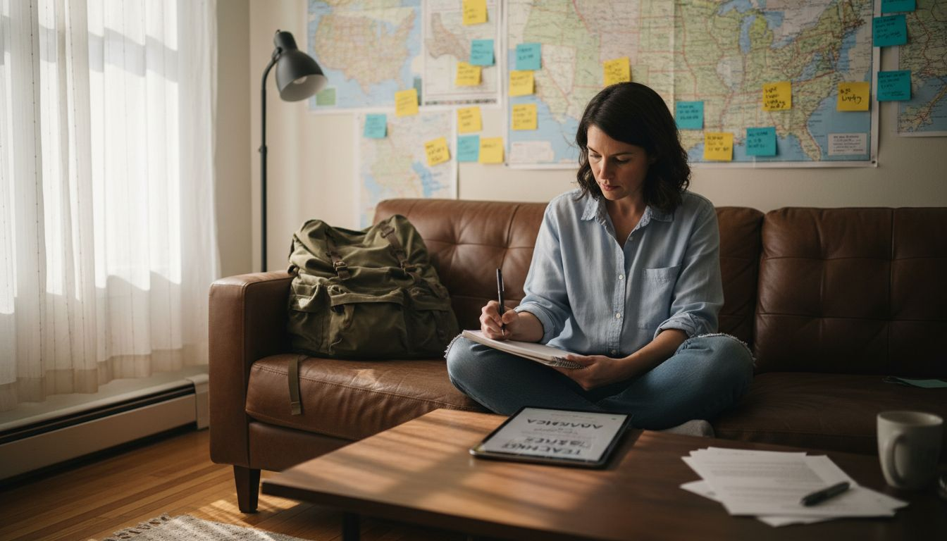 Teacher searching for overseas teaching jobs in apartment