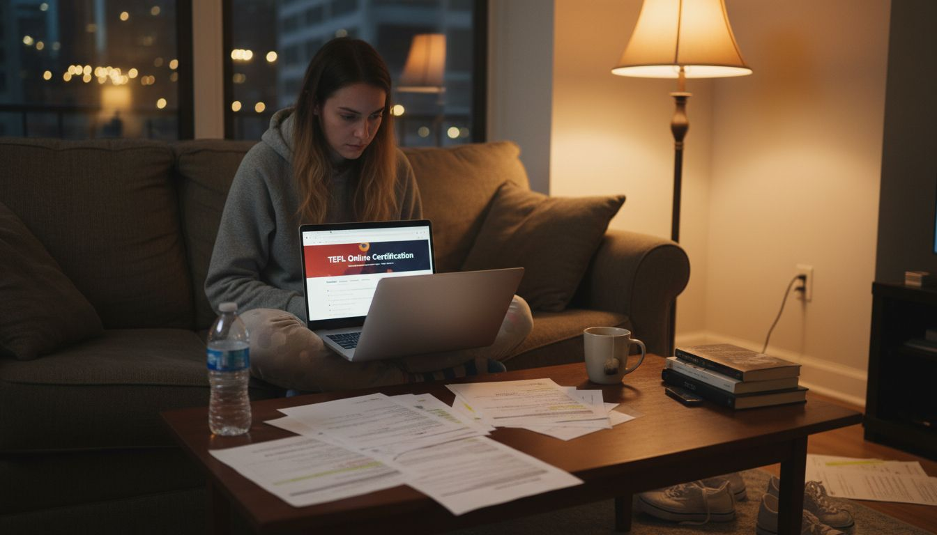 Student working on a discounted online TEFL course at home