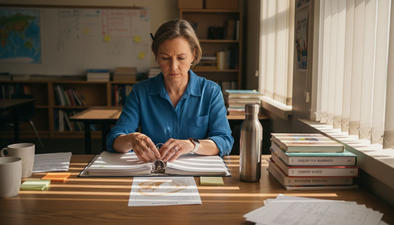 ESL teacher reviewing lesson plans