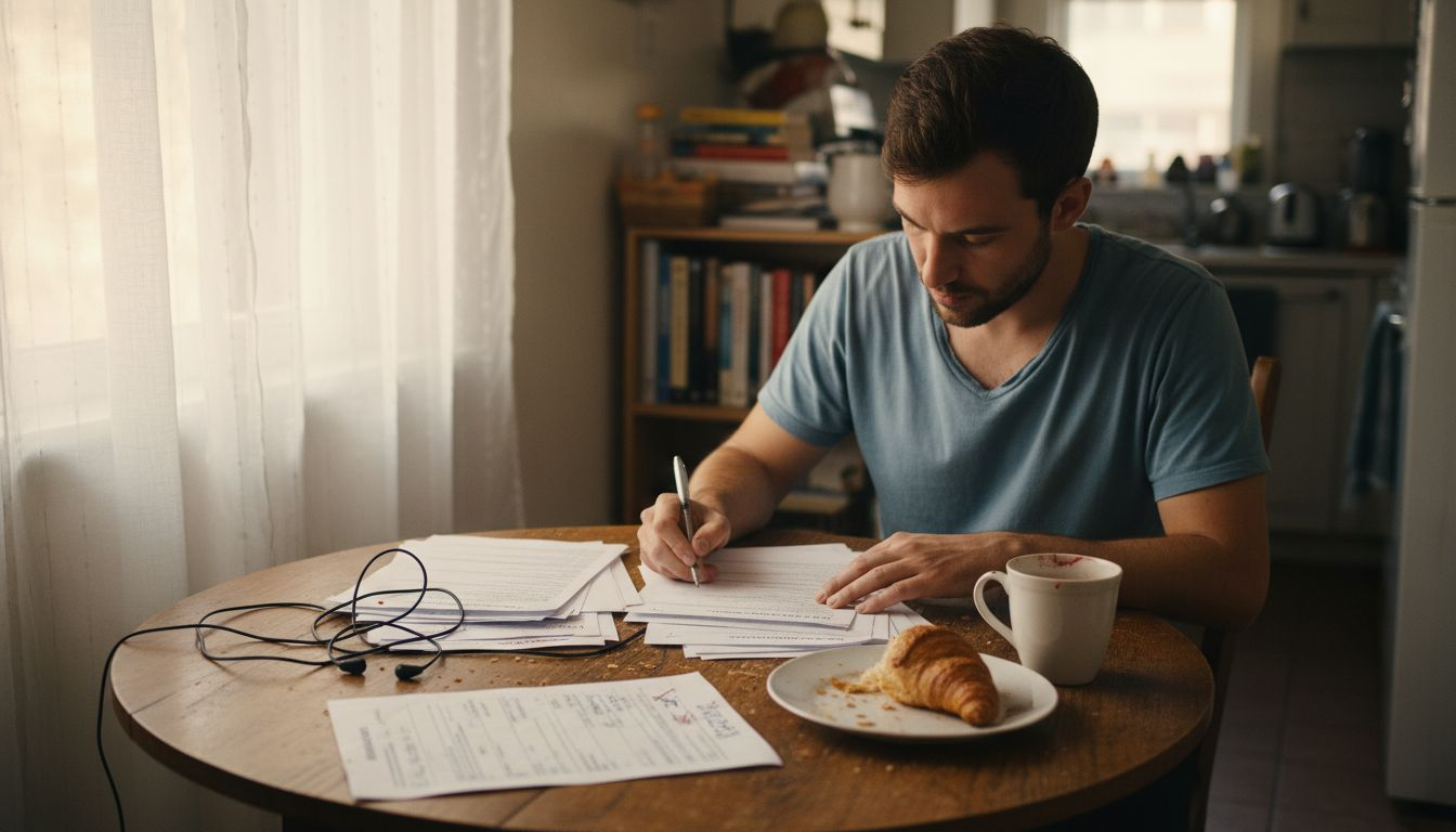 TEFL teacher completing visa paperwork at home