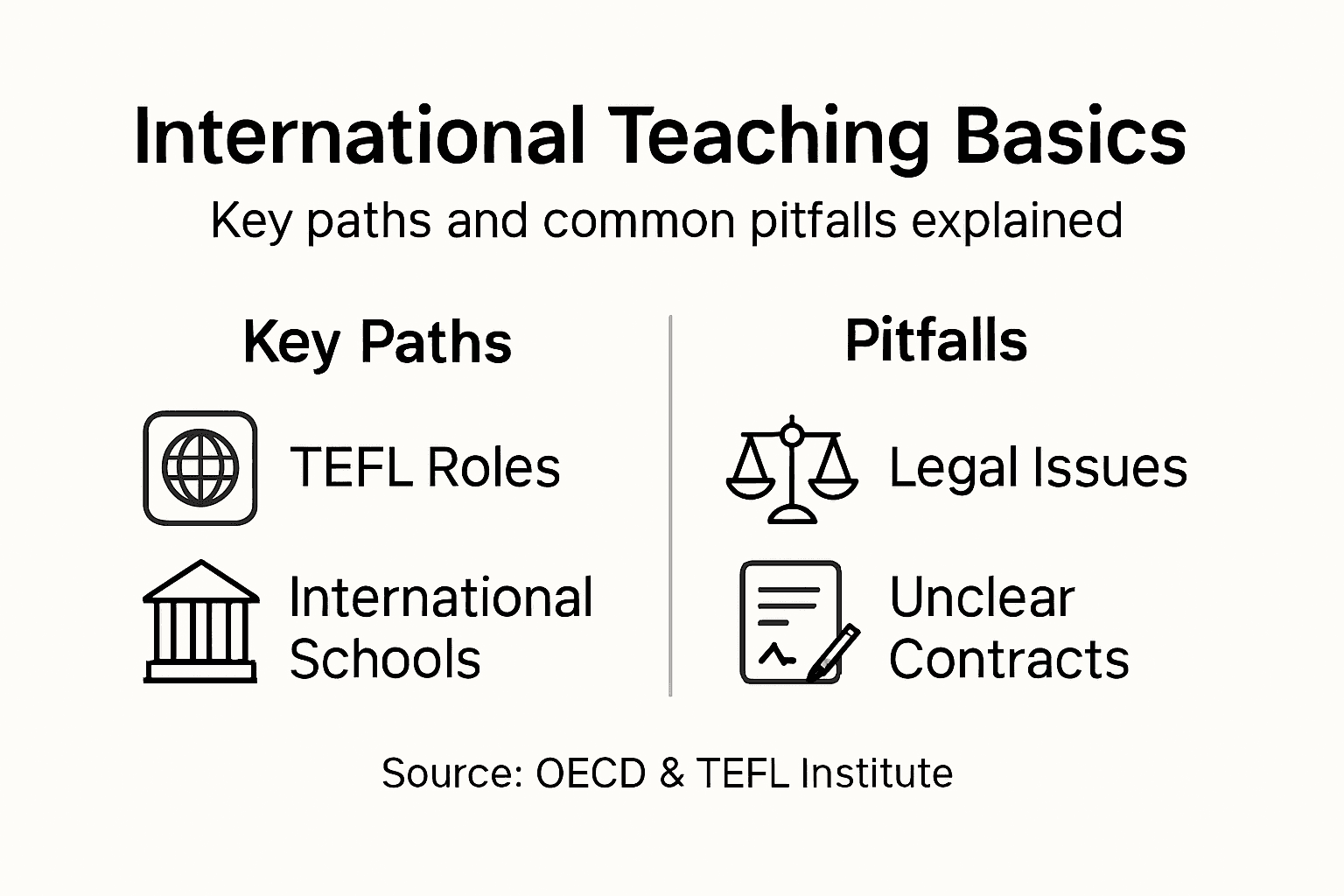 Infographic showing paths and risks for teaching abroad
