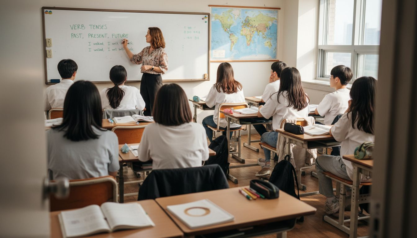 English teacher in Seoul classroom scene