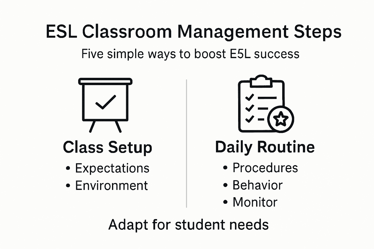 Infographic of step-by-step ESL classroom management