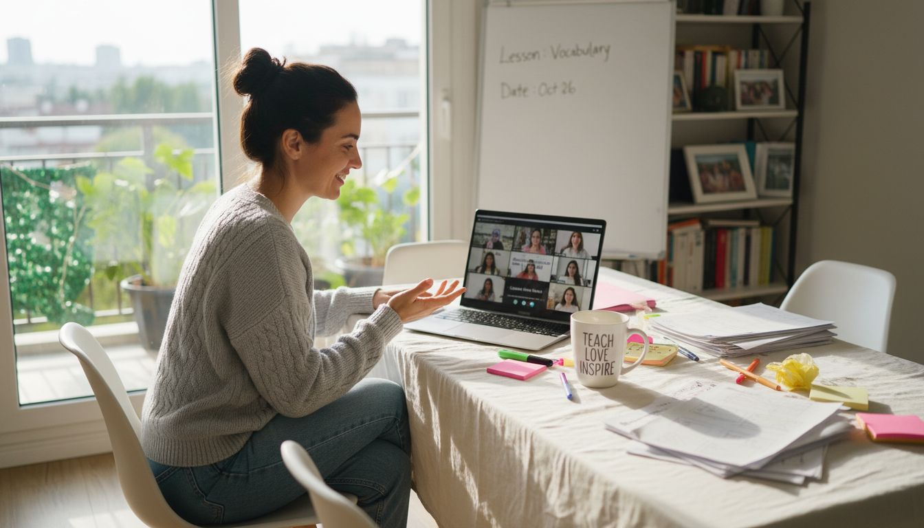 Remote English teacher conducting online lesson