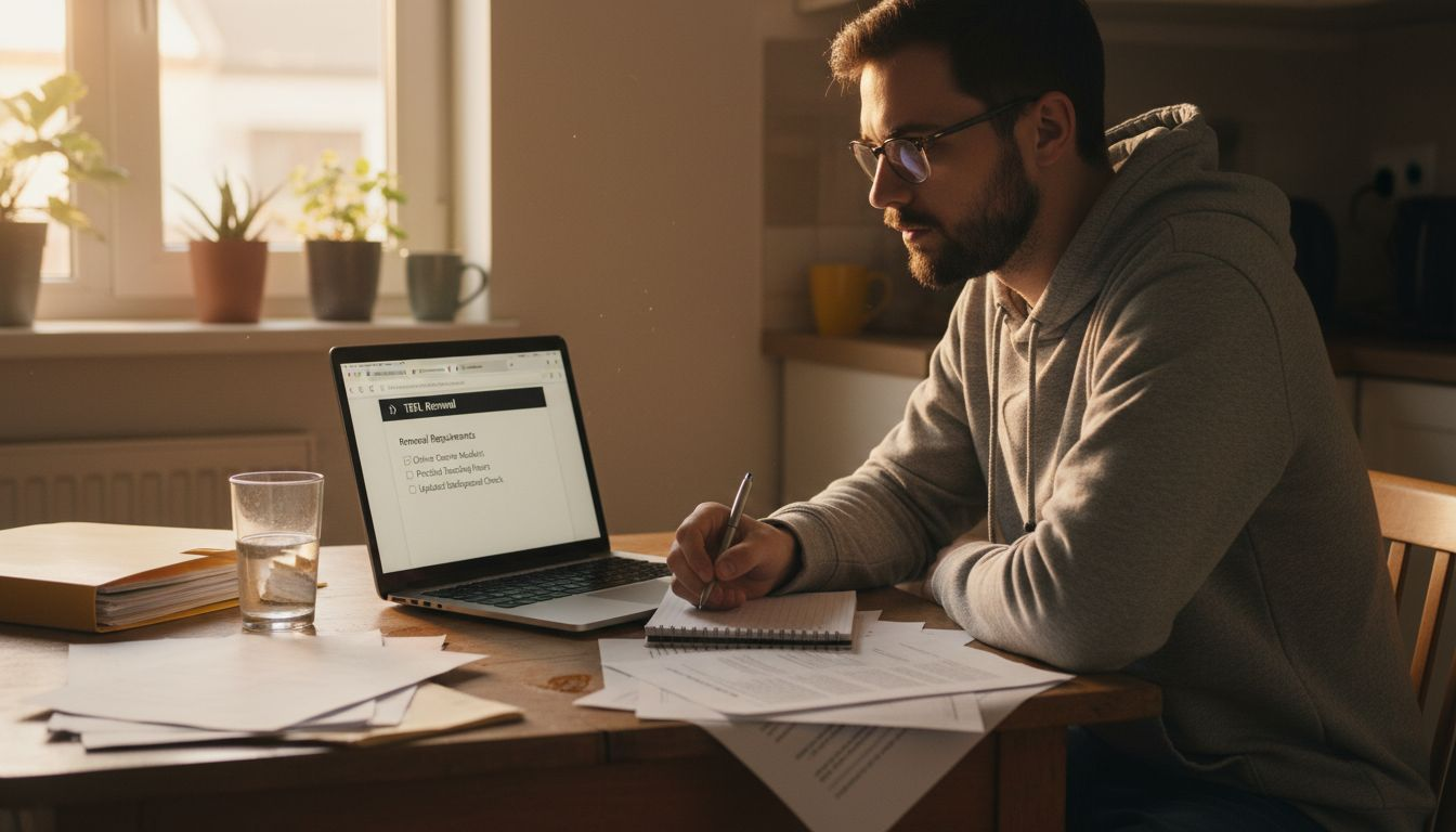 Person researching TEFL renewal options online