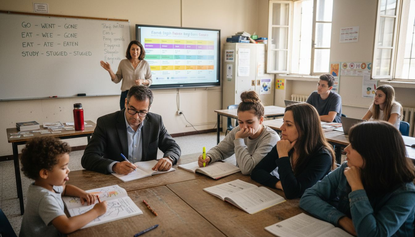 TEFL teacher instructing diverse group of English learners
