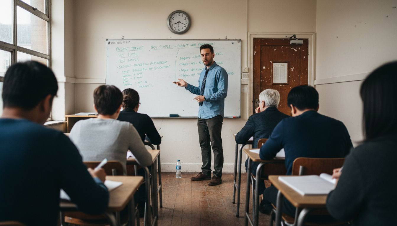 Trainee teaching TEFL lesson in real classroom