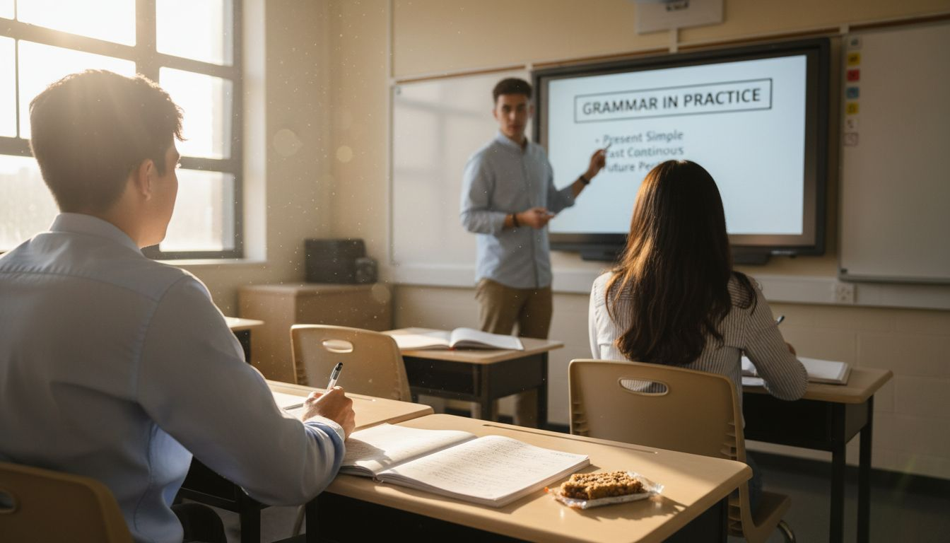 TEFL trainee teaching micro-lesson in classroom