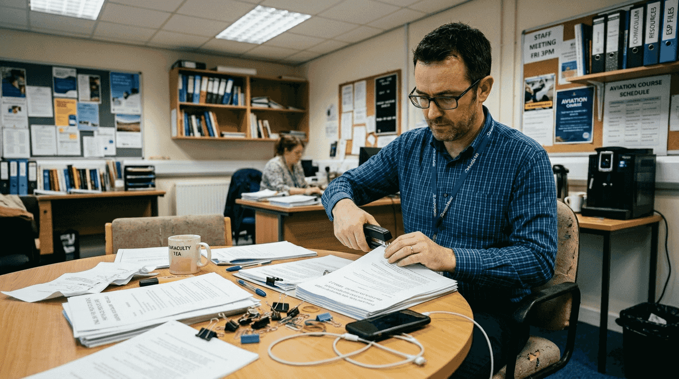 Teacher organizes ESP lesson materials