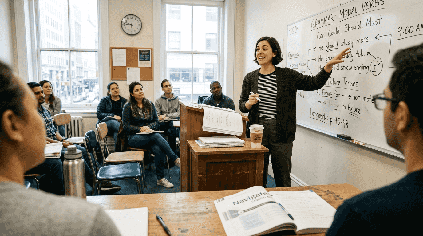 Instructor teaching advanced TEFL class