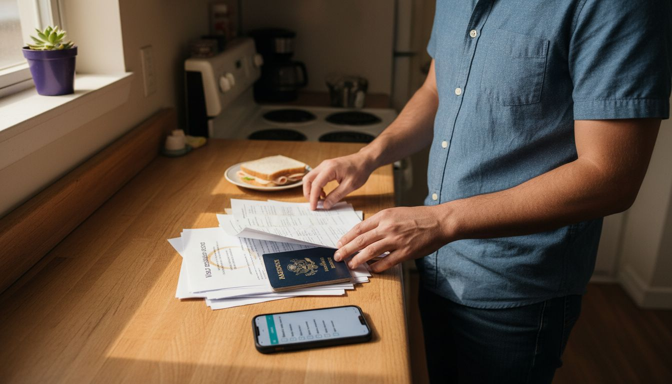 Man sorting visa documents for TEFL job