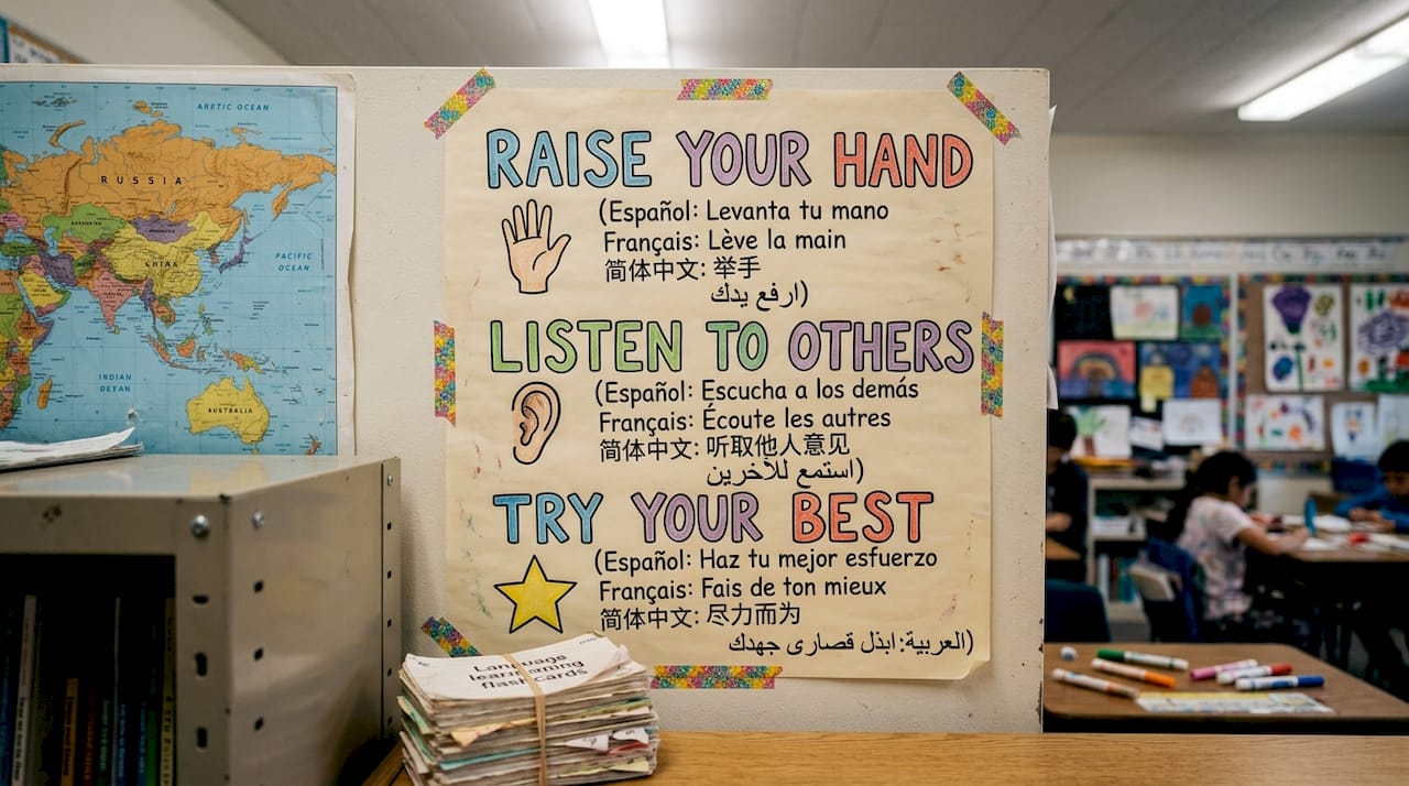 Handmade visual rules poster for ESL students
