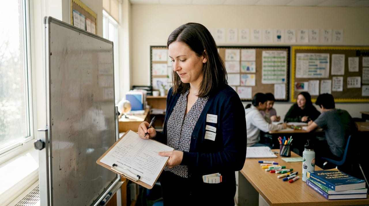 Teacher marking checklist in ESL classroom