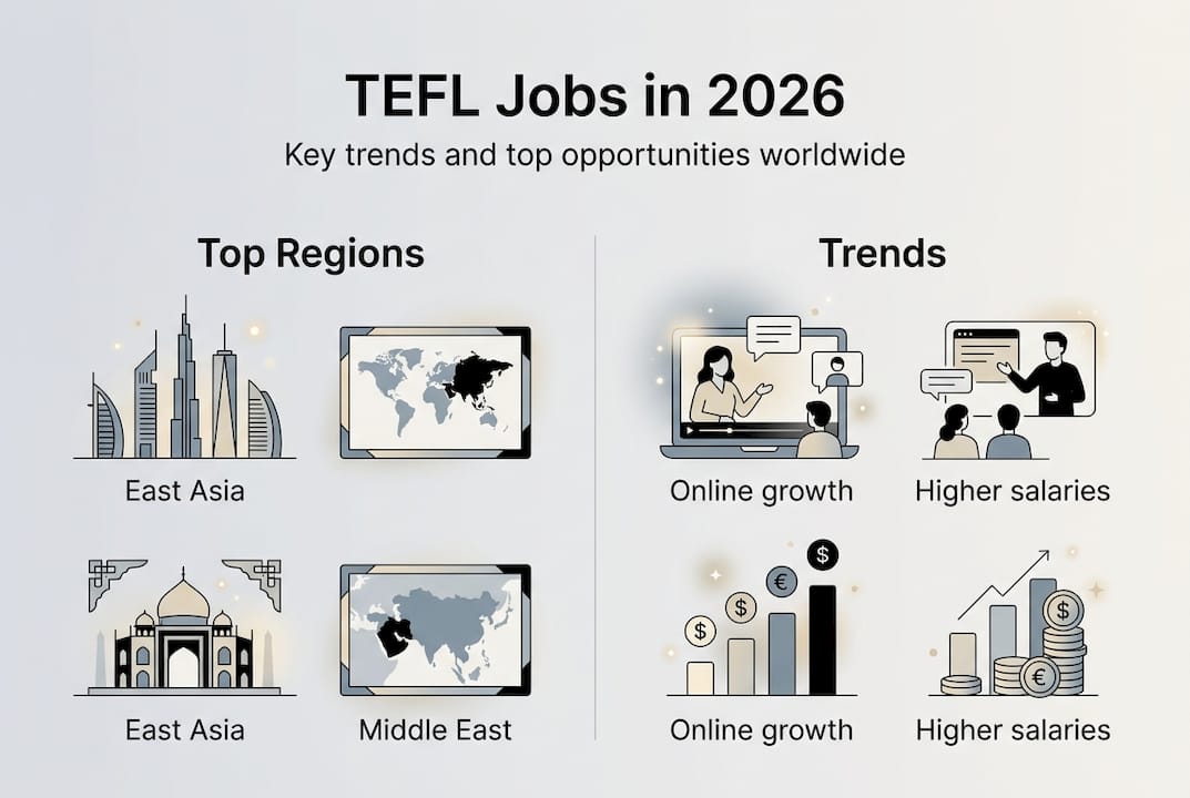 Infographic on 2026 TEFL jobs and trends, TEFL trends