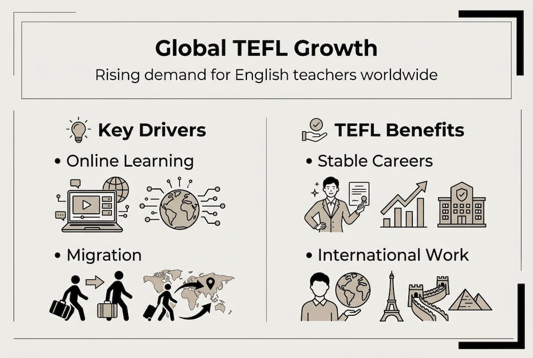 Infographic on TEFL demand drivers and benefits