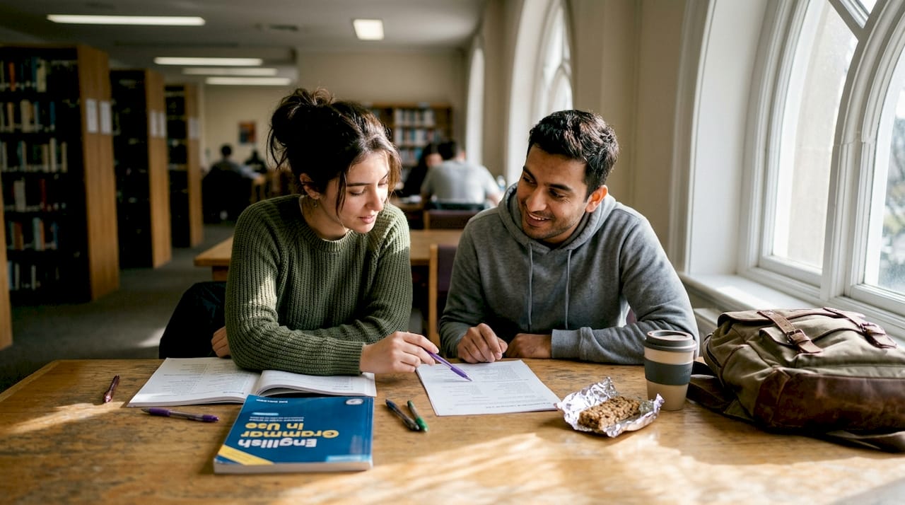 Diverse ESL students practicing together