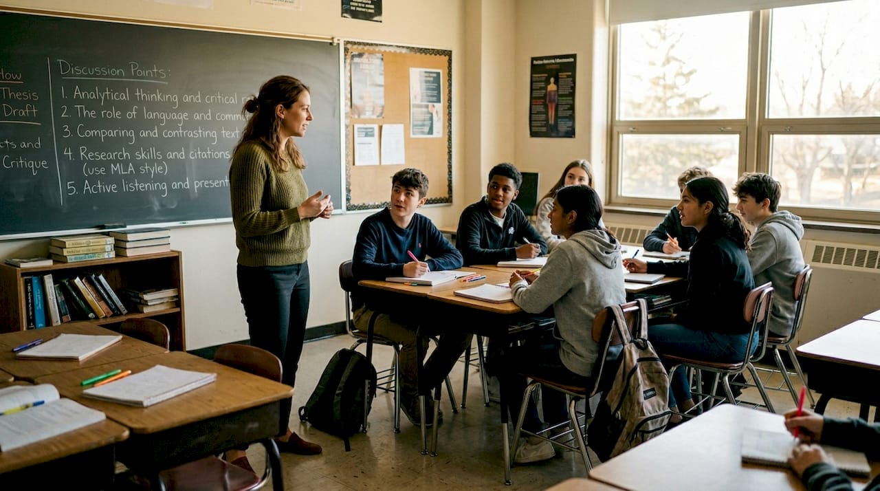 Teacher leading lively classroom discussion
