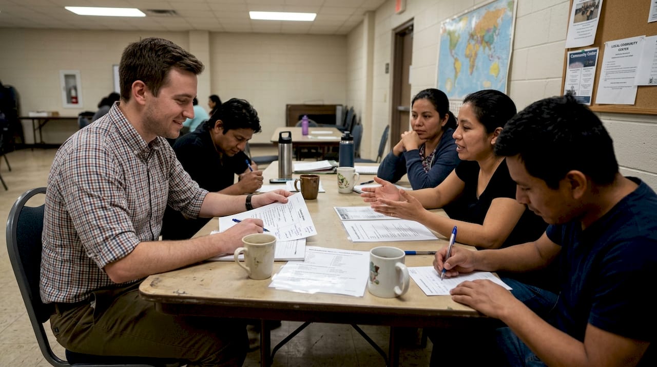 ESL teacher leading interactive student-centered group