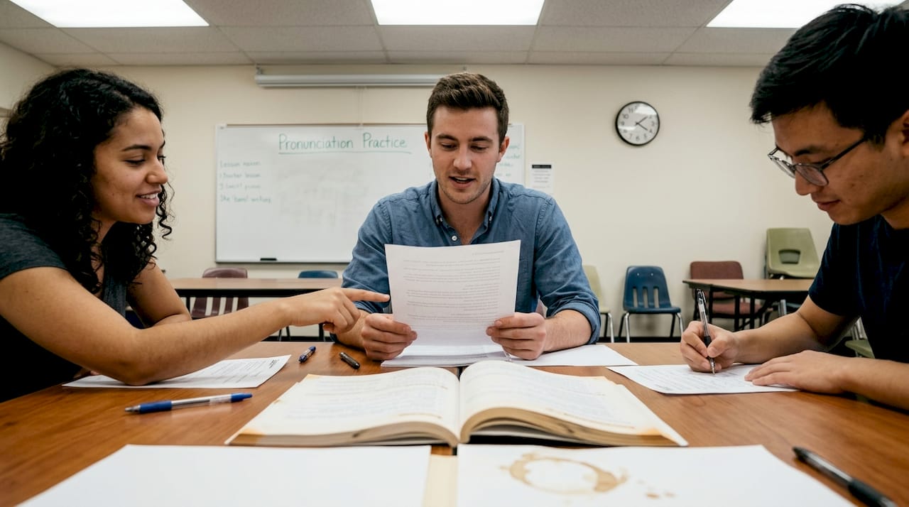 Students practicing English pronunciation together